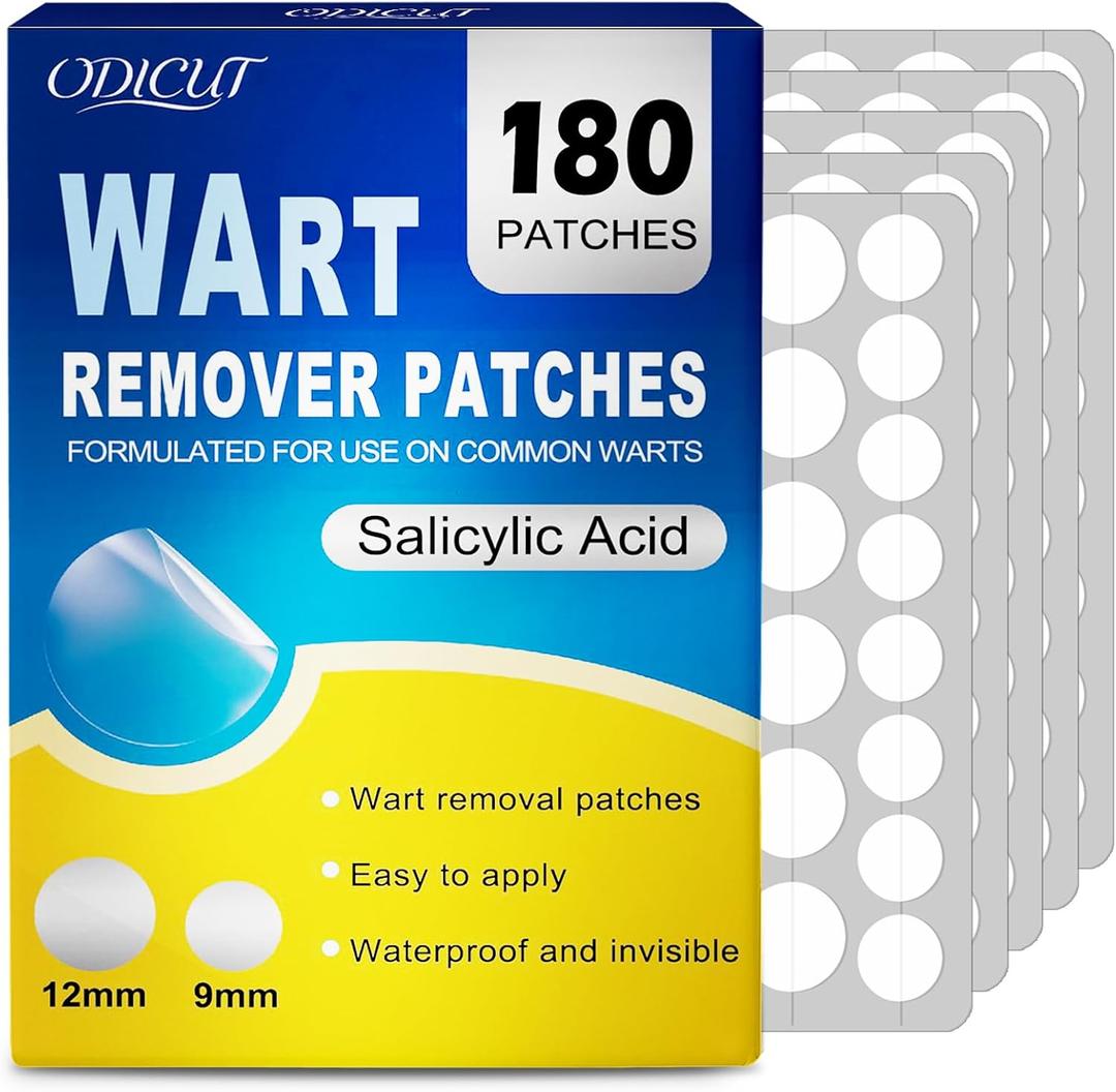 Maximum Strength Salicylic Acid Wart Remover Patches, 180 Count, Hydrocolloid Waterproof Invisible Stickers, Easy-to-Use Targeted Care for Plantar and Common Warts-180Count-1 Pack