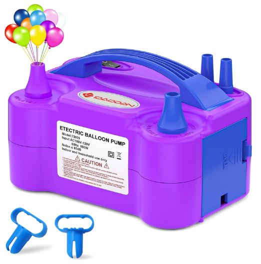 IDAODAN Electric Balloon Pump, Portable Electric Balloon Blower Machine Balloon Air Pump Dual Nozzle Rose Red 110V 600W Balloon Inflator for Party Decorations