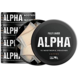 Fully Loaded Alpha Nootropic Pouches (Coffee) - 5 Cans - 15 Pouches per can - Effective Nootropic Delivery, Nic Pouch Replacement - Faster Absorption, Alpha GPC, L-Tyrosine, GABA