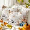 Fall Thanksgiving Pumpkin Throw Pillow Covers 12x20 Set of 2,Maple Leaf Decorative Pillow Covers,Retro Linen Cushion Case for Sofa Couch Patio Garden Bedroom