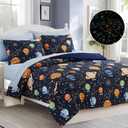 Wink Deer Twin Comforter Set for Boys-5 Pieces Space Glow in the Dark Twin Bedding Sets for Kids, Ultra Soft Bed in A Bag with Sheets