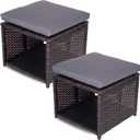 Outdoor Storage Ottoman (Set of 2) - All-Weather Wicker Patio Footstool with Washable Cushions - Sturdy Rattan Foot Rest & Hidden Box for Deck, Porch, Backyard & Balcony, Large