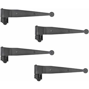 Renovators Supply Manufacturing - Heavy-Duty Black Offset Strap Lift Off Pintle Hinge - Pin Hinges for Shutters, Windows, Doors & Gates with Hardware - Wrought Iron, 11.75 in., Pack of 4