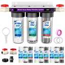 3-Stage Whole House Water Filter System, 0.5 Micron Filtration | Home Water Filtration System Includes 2 Extra Filter Sets,Reduces Chlorine,Taste,Odors for Cleaner Water.15 GPM,3/4"& 2Valves