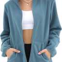 Argstar Women's Fleece Jacket, Lightweight Full Zip Classic Soft Casual Recreation Coat with Zipper Pockets Graylish Blue XXL