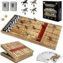 Large 23 inches Horse Racing Board Game with 11 Luxury Metal Horses, Foldable Wood Horse Race Board Game with 2 Sets of Dice, 2 Boxes of Cards for Parties and Gambling