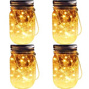 Solar Mason Jar Lights, 3 Pack 30 LEDs Waterproof Fairy Firefly String Lights Build-in Glass Mason Jar, Best Patio Garden Decor Solar Hanging Lanterns Outdoor Warm White (3 Pack-Mason Jars Included)