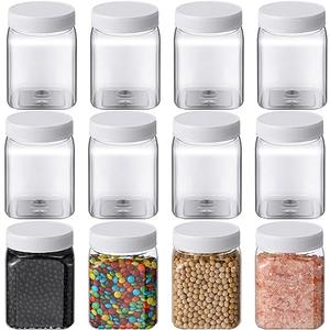 Nosiny 12 Pcs 24 oz Plastic Jars with Lids Airtight Food Containers Large Plastic Jars with Screw on Lids Refillable Kitchen Storage Containers for Dry Food, Coffee, Candy for Kitchen (White)