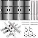 Adviace Grill Replacement Parts for Charbroil Performance 463347519, 463347518, 463373019, G470-0002-W1, G470-0003-W1, 18'' Cast Iron Grill Grates, Heat Plates, Burners, Crossover Tubes, Ignitors