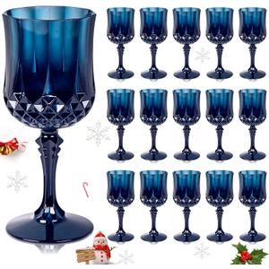Ciaell 24PCS Blue Plastic Wine Glasses - 7 Oz Plastic Goblets for Party - Blue Vintage Drinking Glasses - Disposable Water Goblets Set for Wedding, Bar, Wine, Beer, Juice, Cocktail & Halloween