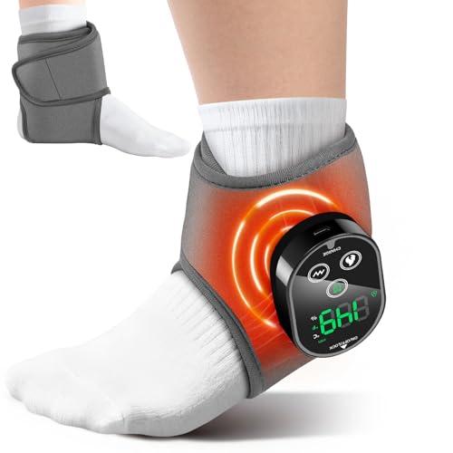 Cordless Foot Ankle Massager for Pain Relief, Foot Ankle Heating Pad Wrap, Heated Ankle Massager, Heated Foot Massager, 4 Heat & 3 Massage Modes, Ideal for Home, Office, Travel, Single One G Size, Grey