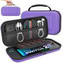 MoKo Carrying Case for Nintendo Switch 2 2025, Protective Hard Shell Portable Travel Carry Case Pouch Holds 10 Cartridges w/Pockets for Switch 2 Accessories and Games, Purple