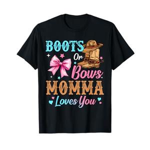 Boots or Bows Momma Loves You Gender Reveal Family T-Shirt, XL