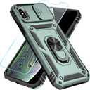 SunStory Compatible with iPhone X/XS Case with HD Screen Protector & Slide Camera Cover & Rotated Ring Kickstand, [Military-Grade] Phone Case iPhone X/XS (Green)