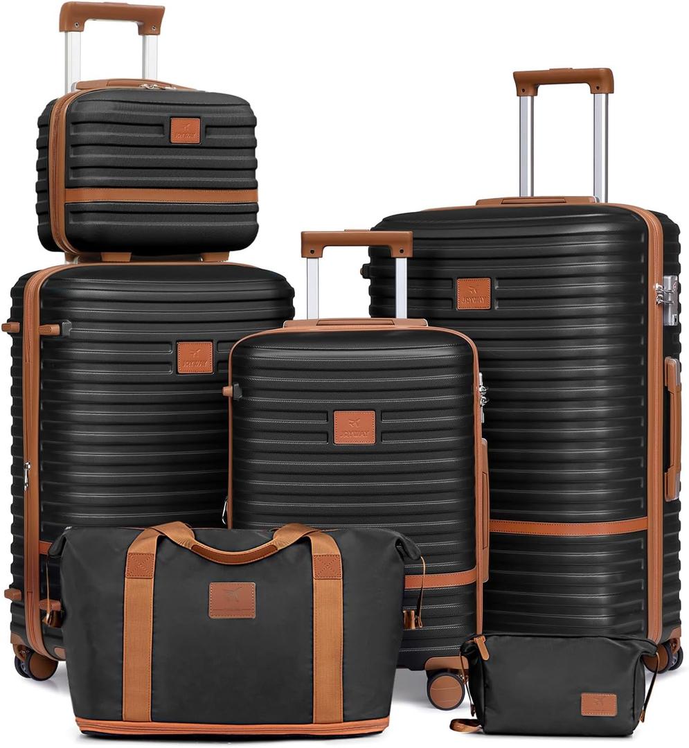 Joyway Luggage Set 3 Piece Suitcase Sets with Spinner Wheel,Hardside Expandable Travel Laggage with TSA Lock (13/20/24/28 Black Brown)