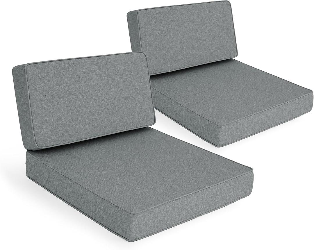 Outdoor Furniture Cushions 25.6x25.6 Inch, Deep Seat Patio Couch Cushions Replacement for Sectional Conversation Set Sofa Loveseat, Water Resistant, Removable Cover, Set of 2, Dark Grey, 25.6"x25.6"-13.5" Low Back-2 Pack
