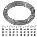 AFences 1/8 Inch Stainless Steel Cable 100FT - 7x7 Strand Aircraft Wire Rope with Loop Sleeve & Thimble - Heavy Duty for Deck Railing, String Light Hanging, Garden, Marine, DIY Projects