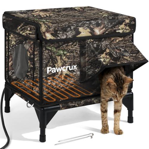 Heated Cat House for Outdoor Cats, Waterproof Insulated Outdoor Cat House with Heating Pad, Weatherproof Elevated Heated Cats House for Outside Feral Cats(Leaf, 16" L x 12" W x 18" H)