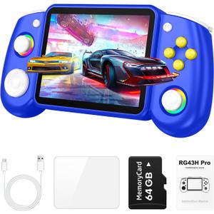 RG43H Pro Retro Handheld Game Console, 4.3 Inch Retro Gaming Console with 4000mAh Battery, RK3562 Opensource Hand Held Games Console, EmuELEC&RGBOX Dual Systems Video Console, HDMI TV Output Blue