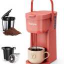 Single Serve One Cup Coffee Maker, for K Cups and Grounds, Mini Coffee Maker with Portable Handle, 6 to 12 Oz Brew Size, for Travel, Camping, Office, RV and Dorm, 120V, Pink