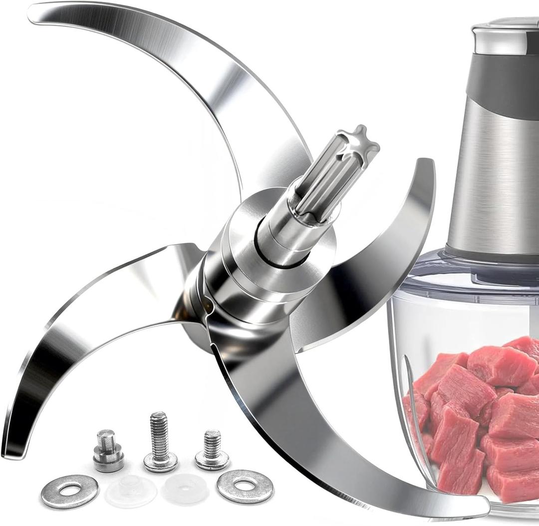 Stainless Steel Food Processor Blade, Plastic-Free & Self-Adjustable Height, 8 Cup/2L Chopping Blade Compatible with Ganiza, SPZTJK, BUMET, Syvio, Homeasy ect. Bi-Level Blades, Safer Baby Food Making (Medium)