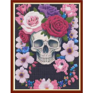 Findvoor Stamped Cross Stitch Kits for Beginners Full Range of Cross Stitching Embroidery Pattern for Adults, 11CT DIY Needlepoint Embroidery Starter Kits-Flower Skeleton 15.7x19.7 inch