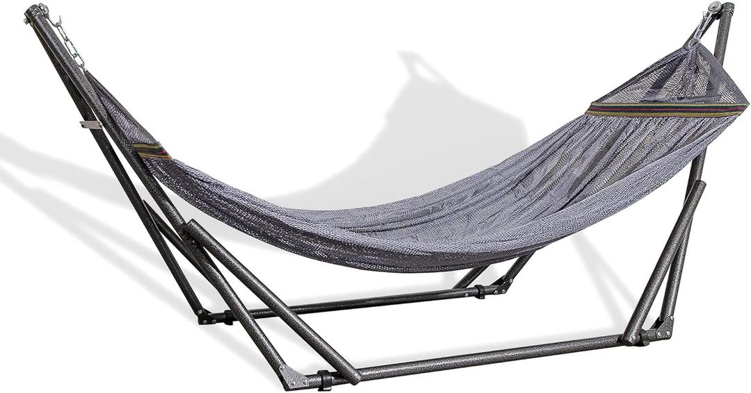 Best Home Fashion Hammock with Collapsible Steel Stand 450 lbs Capacity & Carrying Case, Portable & Adjustable, Perfect for Camping Beach Summer Patio, EZ Daze Foldable Hammock with Stand- Grey