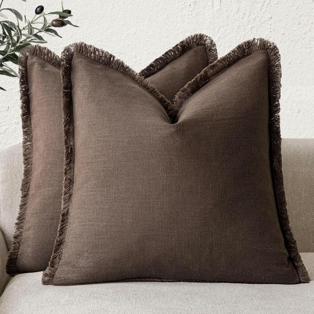 Foindtower Set of 2 Decorative Linen Fringe Throw Pillow Covers Boho Farmhouse Cushion Cover with Tassels Soft Accent Pillowcase for Couch Sofa Bed Living Room Home Decor,2020 Inch,Reddish Brown Foindtower Set of 2 Decorative Linen Fringe Throw Pillow Covers Boho Farmhouse Cushion Cover with Tassels Soft Accent Pillowcase for Couch Sofa Bed Living Room Home Decor,2020 Inch,Reddish Brown