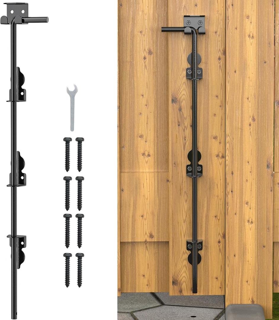 24" Cane Bolt Drop Rod for Gate, Heavy Duty Gate Latch for Wooden Fence Metal Gates, Gate Ground Stopper Hardware for Wood PVC Vinyl Metal Gates, 1 Pack