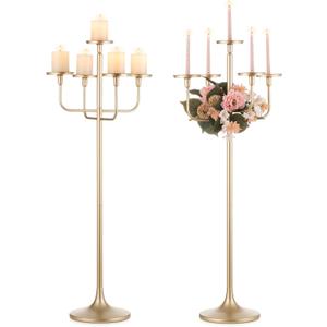 Romadedi Candelabra Tall Candle Holder - 47 inch Floor Gold Candle Holders Wedding Centerpiece for Pillar Candlestick Centerpiece Decor Set of 2