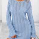 PRETTYGARDEN Women's Swimsuit Cover Up 2025 Summer Bathing Suit Swimwear Crochet Knit Dress Fashion Beach Vacation Clothes (Blue,XX-Large) (Blue)