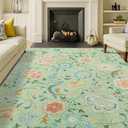 Floral 8x10 Area Rug Machine Washable Soft Print Boho Carpet Non Slip Doormat Low Pile Flower Area Rugs for Living Room Bedroom Nursery Kitchen Dining Room Indoor-Light Green
