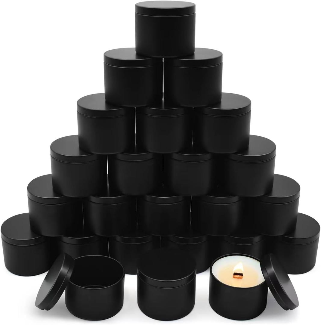 24-Pack 8oz Candle Tins with Lids, Metal Candle Jars for Candle Making, Bulk Empty Containers for Beginners & DIY Storage -Black