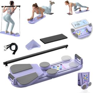 Pilates Board, Portable Home Gym for Women, Multifunctional Pilates Workout Equipment Include Ab Board, Ab Core Trainer, Resistance Bands, Abs Core Workout Equipment