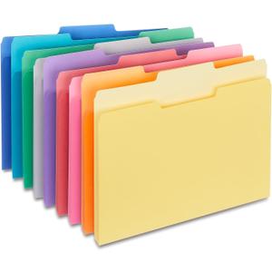 Staples File Folders, 1/3-Cut Tab, Assorted Position, Letter Size, Perfect for Home, Office, Classroom, 100-Pack, Assorted Colors (Multicolored)
