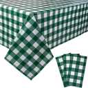 Kesfey 3 Packs Green and White Checkered Tablecloths 54 x 108 Inches Disposable Plastic Gingham Tablecovers Waterproof Rectangle Picnic Party Table Covers for Birthday Party Supplies Christmas