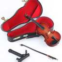 Miniature Violin with Stand, Bow and Case Mini Musical Instrument Miniature Dollhouse Model Home Decoration (3.15"x1.18"x0.59") (6.31"x2.24"x0.98")