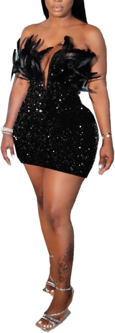 Nagfar Sparkly Sequins Sexy Dresses Prom Evening Gown Birthday Masquerade Cocktail Party Club Glitter Dress (Small, K Black)