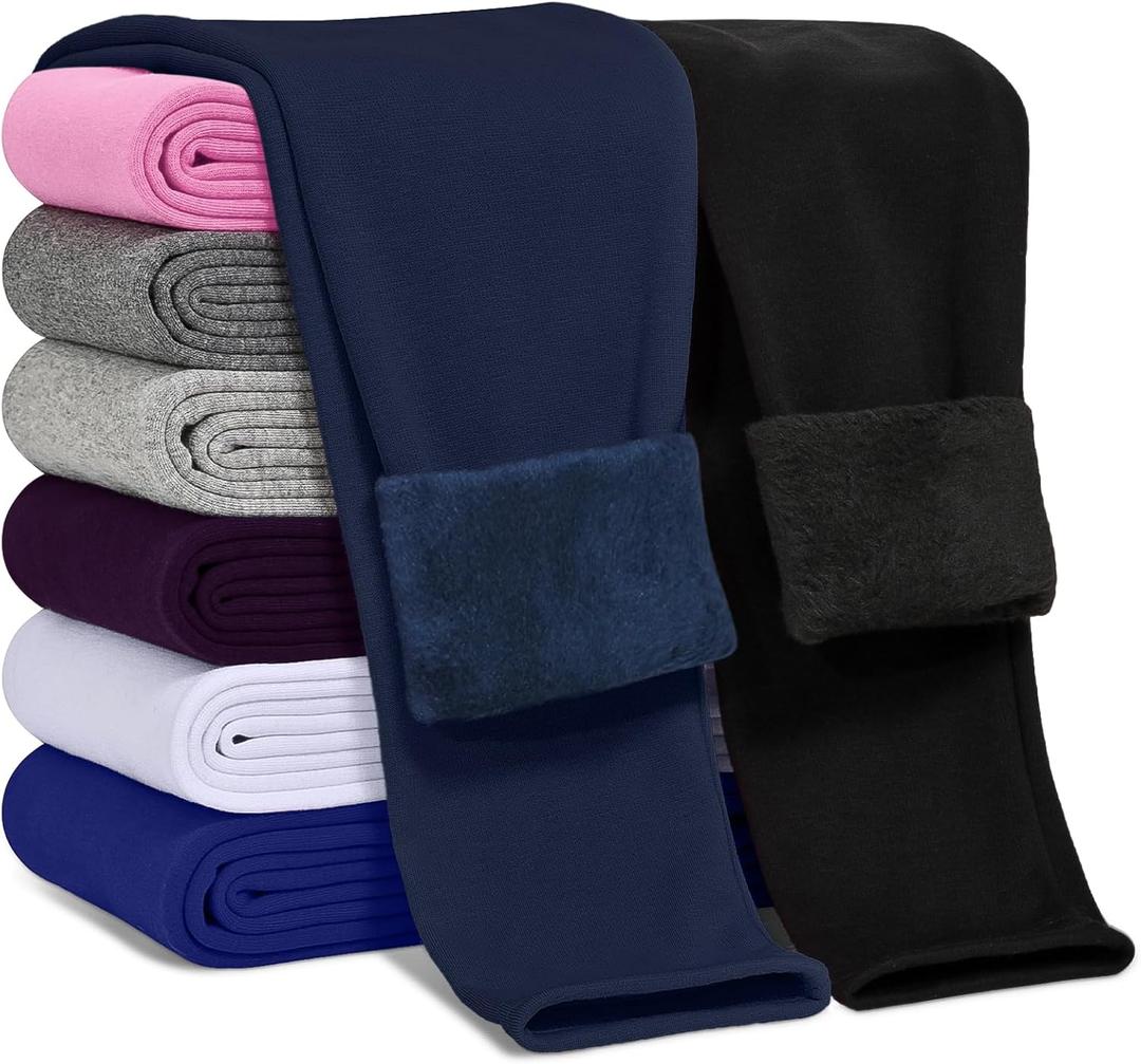 Girls Fleece Lined Leggings Cotton Kids Winter Warm Leggings Thick Thermal Tights Pants (3-4T, Black, Navy Blue)