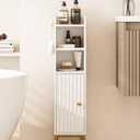 Bathroom Storage Cabinet, Small Corner Floor Hutch with Door and Shelves, Narrow Toilet Paper Cabinet, Bathroom Organizer with 2-Tier Adjustable Shelf for Small Spaces,White
