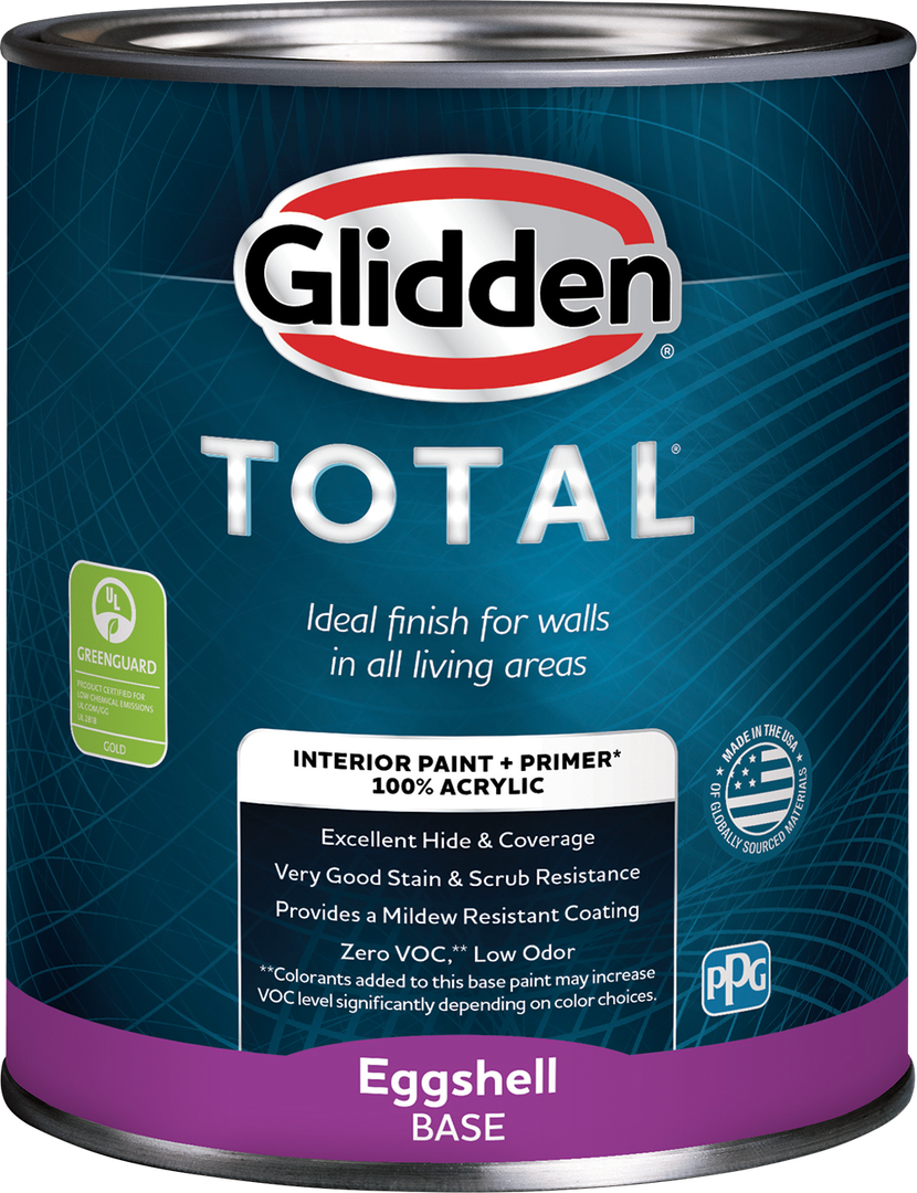 Glidden Total Interior Paint and Primer All-in-One, 1 Gallon, EggShell Base 2 (Midtone Base)