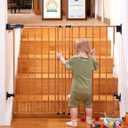 Babelio 34" Extra Tall Baby/Dog Gate with No Threshold Design Walk Thru Door, 26-43" Auto Close Safety Gate for Babies, Elders and Pets, Fits Doorways, Stairs, and Entryways, Brown Wood Pattern