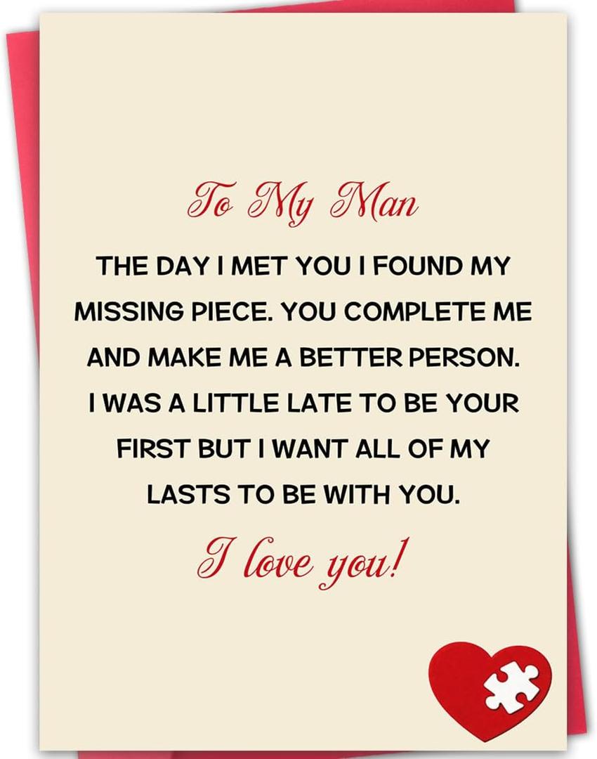6 x Valentines Day Card for Husband Boyfriend, Valentines Day Gifts for Him