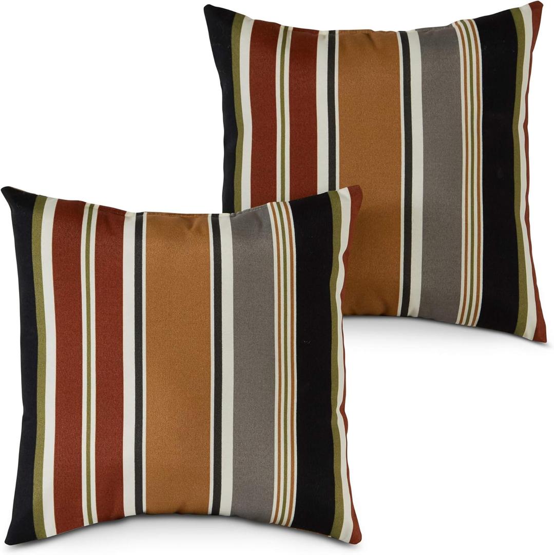South Pine Porch Outdoor 17-inch Square Accent Pillow, Set of 2, Brick Stripe 2 Count