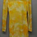 GORGLITTER Women's Sexy Floral Print Mesh Insert Maxi Dress Long Sleeve Crewneck Bodycon Dresses Yellow Small