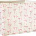 Coquette Pink Bow Storage Basket Bins With Handles for Girls Kids, Pink Bow Decor Foldable Organizer Basket Toybox for Girls Room Nursery Bedroom Bathroom Clothes Toys Books