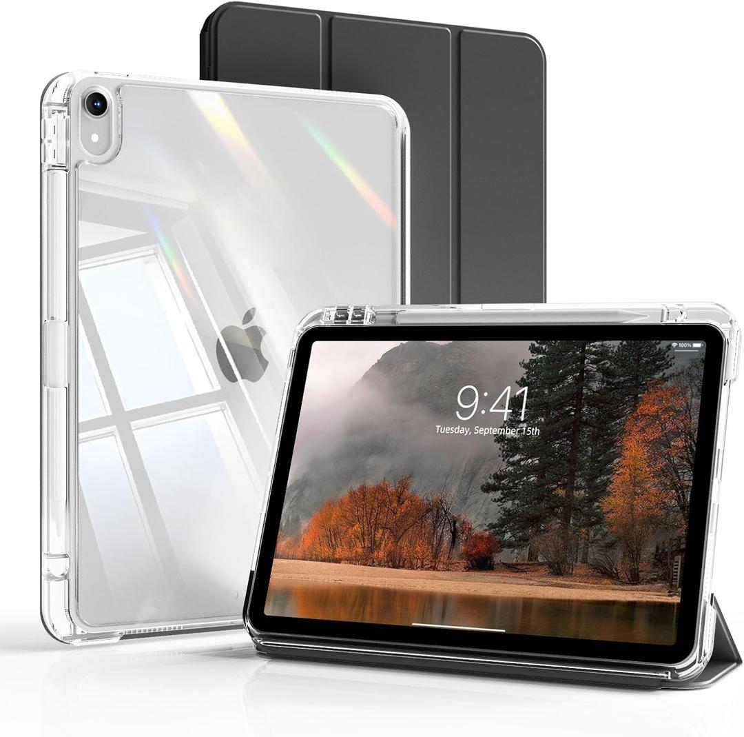 kenke Hybrid Case for iPad (A16) 11 Inch 2025, iPad 10th Generation Case 10.9 Inch 2022 with Pencil Holder, Detachable Cover with Clear Hard Back Shell, Auto Sleep/Wake, Black