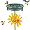 Metal Bird Bath for Outside with Wind Spinner, 48.8 Vintage Freestanding Birdbaths & Birdfeeder with Windmill, Easy to Clean Bird Baths Feeder Bowl for Outdoors Garden Yard Lawn Decor (Retro Green)