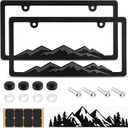 2PCS Car License Plates Frames with Raised Mountain Pattern & Mountain Car Decal,Stylish Cars Plates Frame with Screws & Caps,Decorative Cars Accessories Thin License Plate Frame (Black)