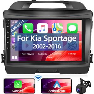 Car Radio for Kia Sportage 2010-2016 with Wireless Apple Carplay, HD 9" Touchscreen Android 11 Car Stereo with GPS Navigation, Android Auto, WiFi, Bluetooth, RDS FM, USB, Microphone, Backup Camera
